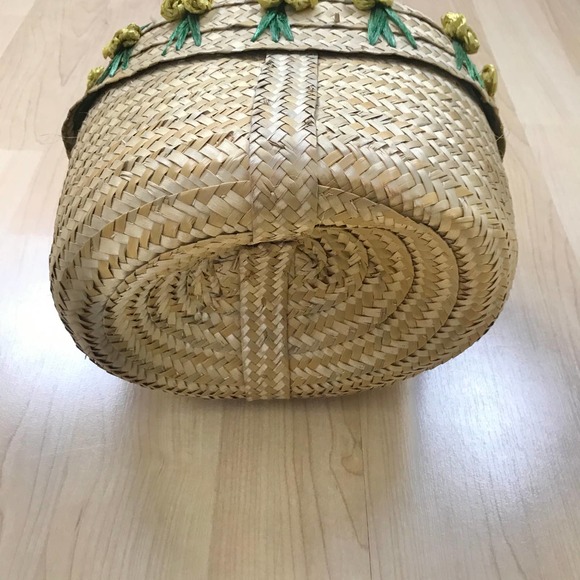 Vintage Floral Raffia Straw Circle Purse - Picture 3 of 7